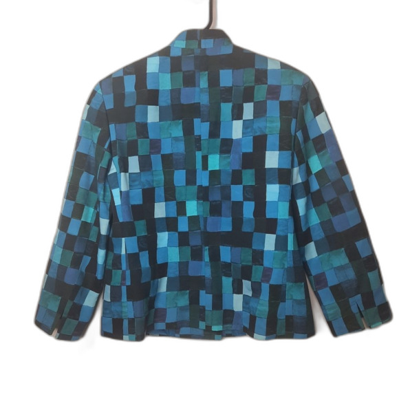 Akris Punto Plaid Jacket Lapis Juniper Cotton Business Designer Size 6 - Picture 2 of 6